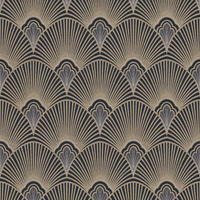 VLIESTAPETE - Art Deco Schwarz/Gold - Goldfarben/Schwarz, Papier/Kunststoff (52/1000cm) - Sublime