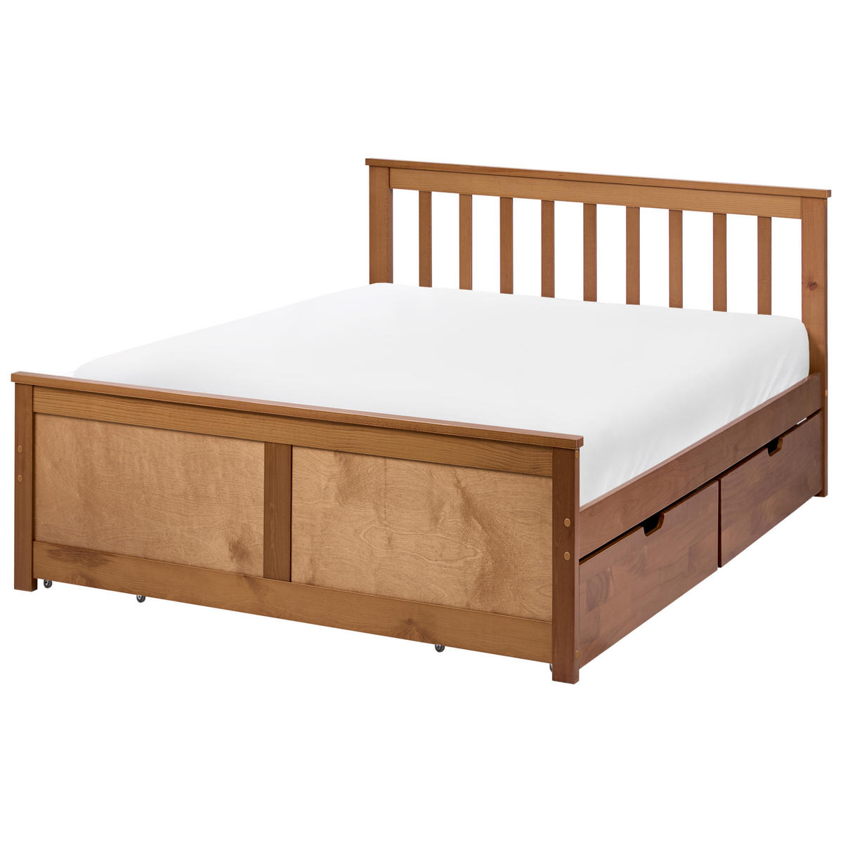 POSTEL s 4 zásuvkami 120/200 cm Borovicové dřevo Hnědá Olendon - hnědá, dřevo (120/200cm) - Beliani
