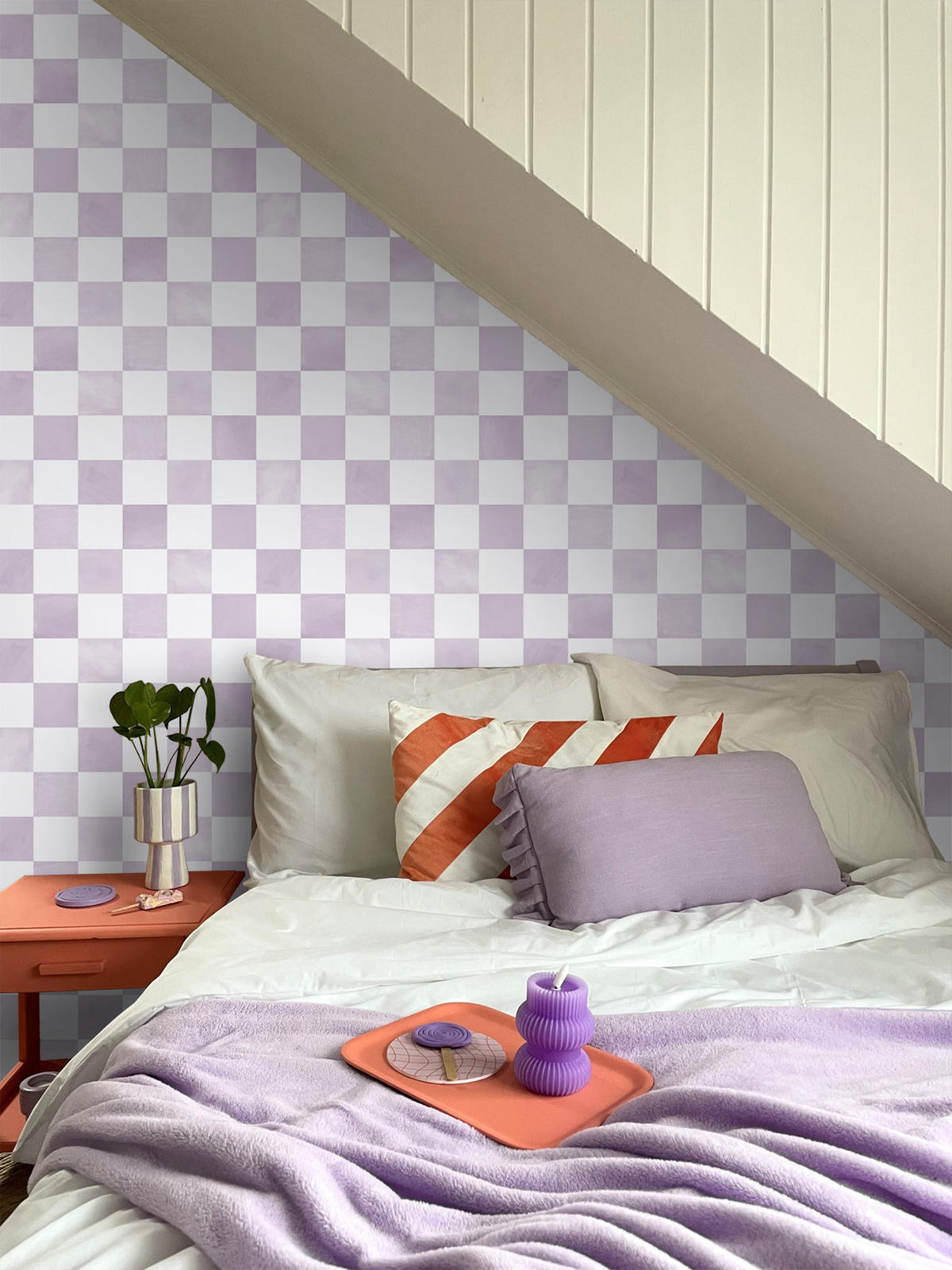 TAPETE Karomuster 53 cm x 10.05 m - Lila, Papier (53/1000cm) - ESTAhome