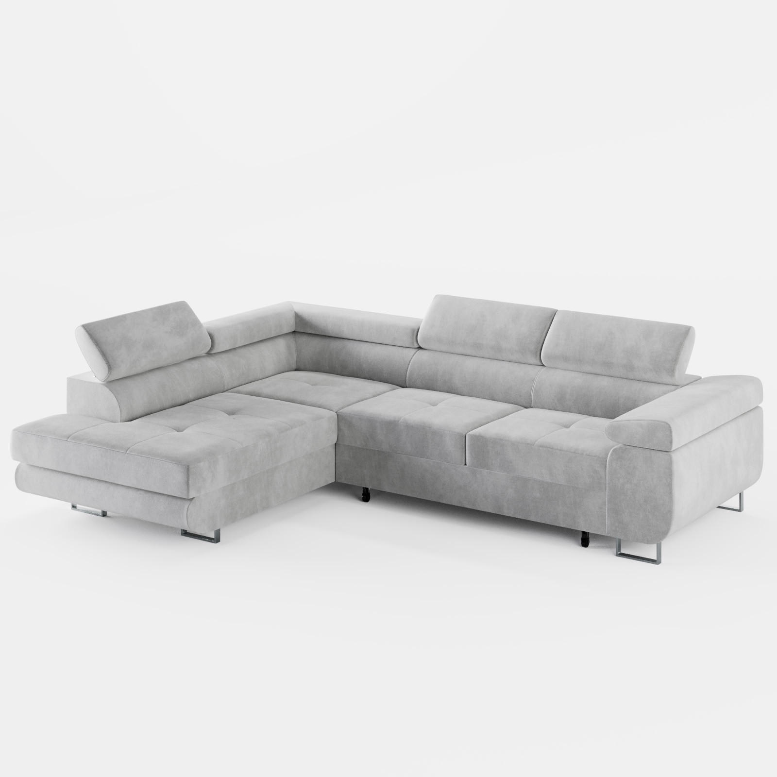 ECKSOFA VEMO EDGE Links Hellgrau Velour-Stoff mit Bettkasten und Schlaffunktion - Hellgrau, Textil (200/270cm) - Barchello