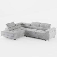 ECKSOFA VEMO EDGE Links Hellgrau Velour-Stoff mit Bettkasten und Schlaffunktion - Hellgrau, Textil (200/270cm) - Barchello