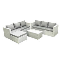 GARTENGARNITUR mit 3-SITZER SOFA,COUCHTISCH Polyrattan Hellgrau-Mix 7-Sitzer - Hellgrau/Grau, Glas/Kunststoff - Fimous