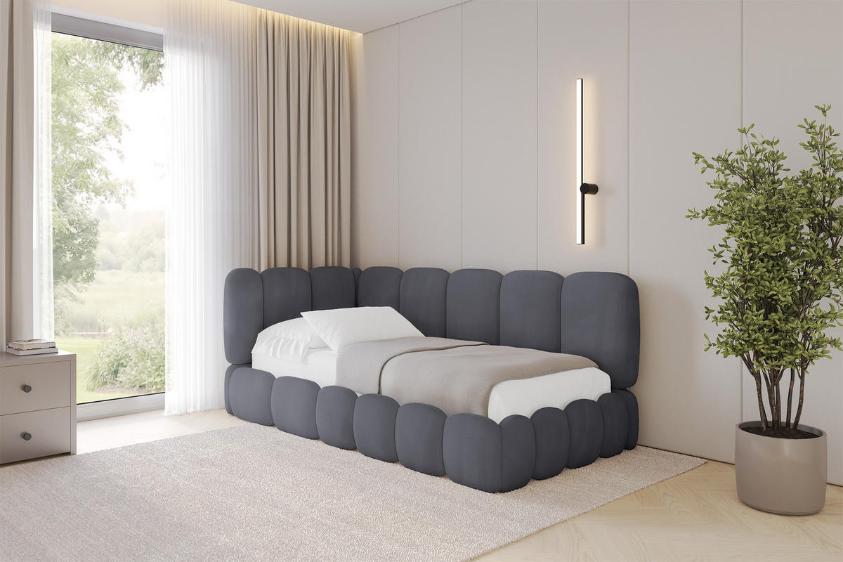 EINZELLBETT Jugendbett mit Bettkasten und Matratze H3/H4, Rechts - AVRY 80x200 Dunkelgrau - Titanfarben, Holzwerkstoff/Textil (80/200cm) - ALTDECOR
