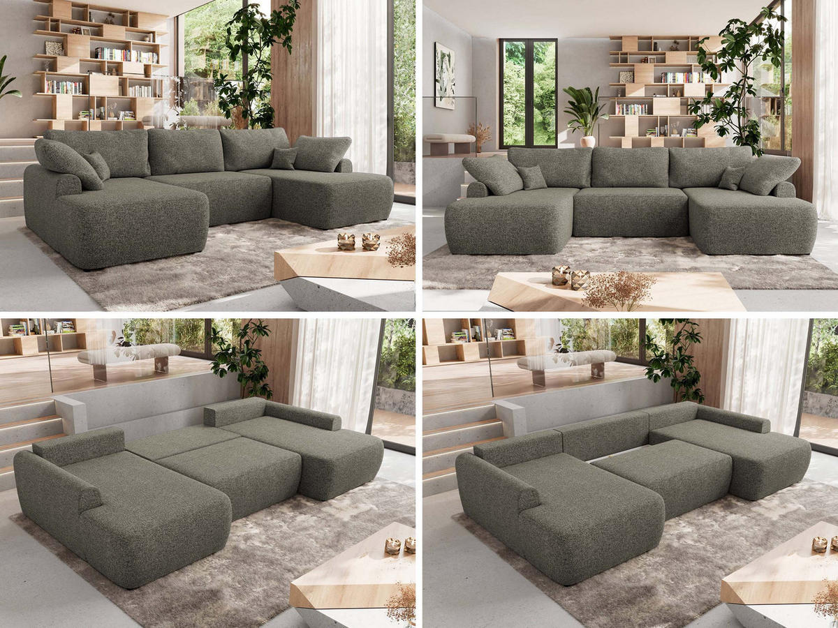 WOHNLANDSCHAFT CUBO U Grau Struktur - Schwarz/Grau, Kunststoff/Textil (370/100/187cm) - MKS