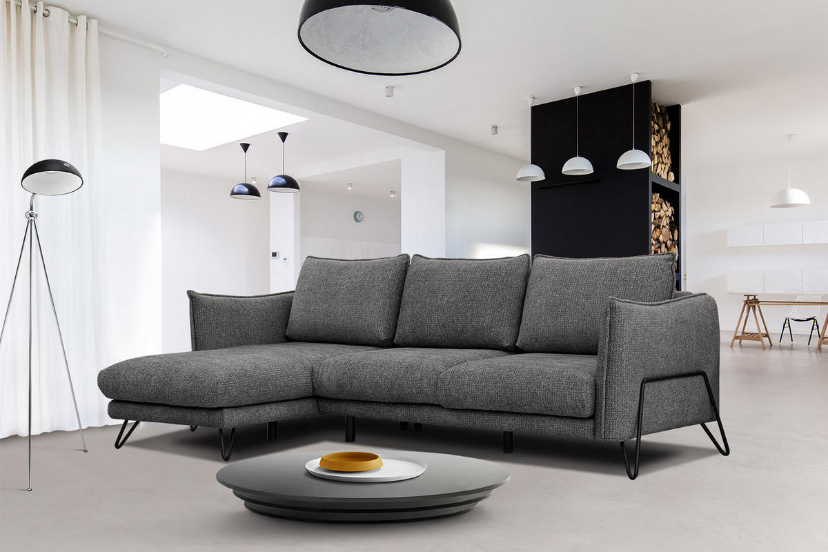 ECKSOFA HOSTEN 4-Sitzer, anthrazit - Anthrazit/Schwarz, Holzwerkstoff/Textil (158/269cm) - Courtois Laville