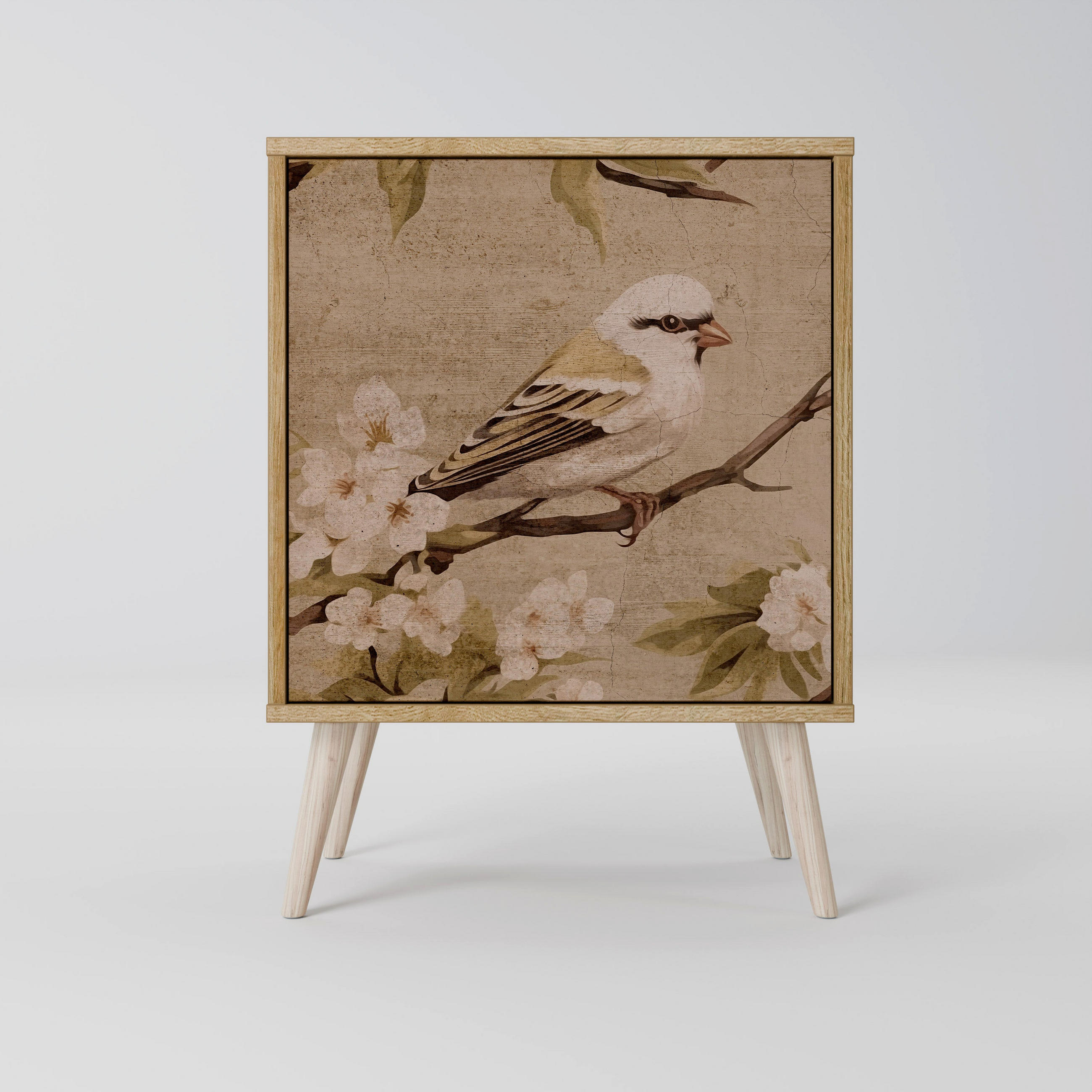 SIDEBOARD PETAL DISTINGUISH, Eichefarben, 57,5x42x77,5 cm, Schräge Buchenholzfüße - Eichefarben/Buchefarben, Holzwerkstoff/Buchenholz (57.5/77.5/42cm) - SpaceRebels