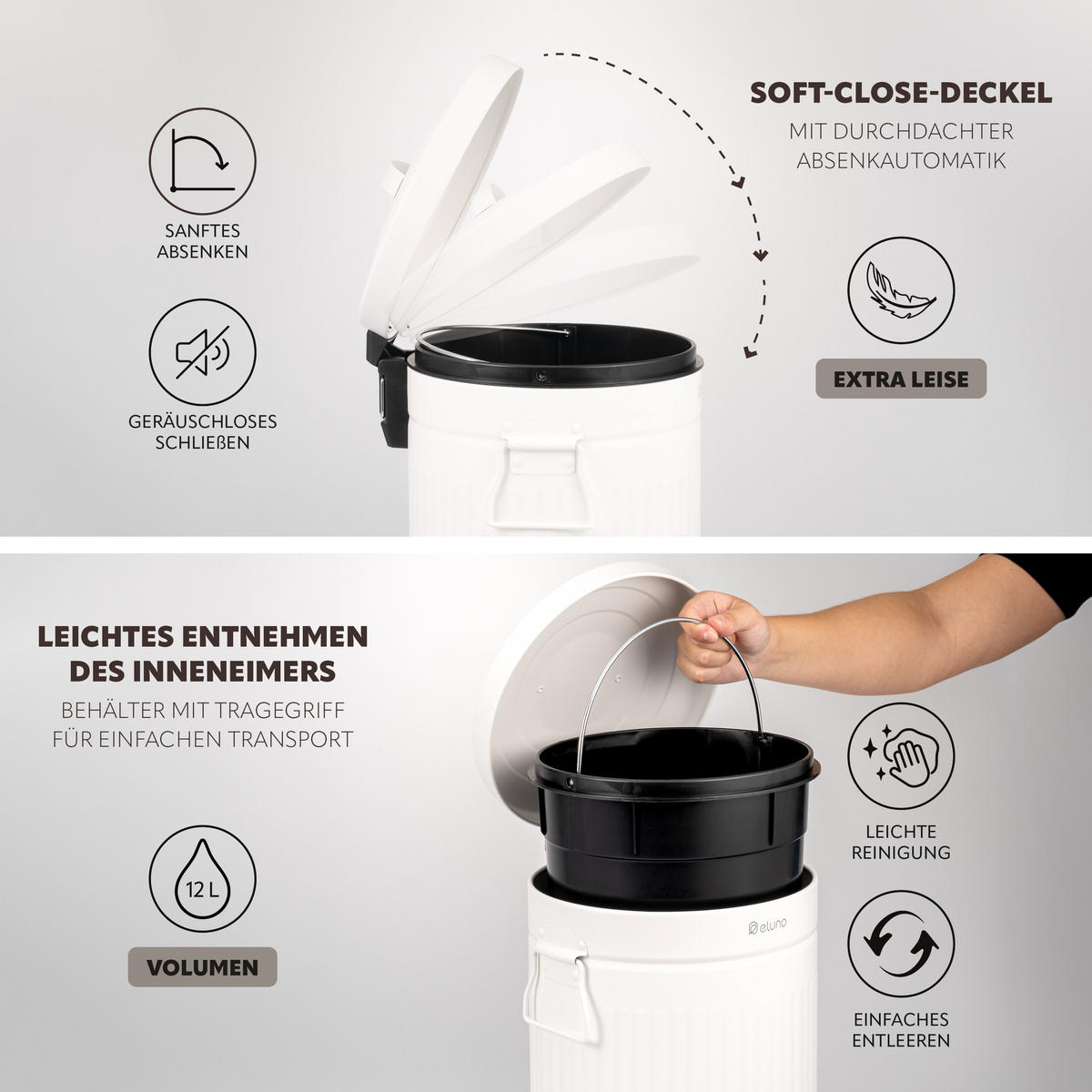 ABFALLEIMER Treteimer VINTAGE, 12 Liter, aus Metall, weiß - Weiß, Metall (25.5/42.5/25.5cm) - eluno