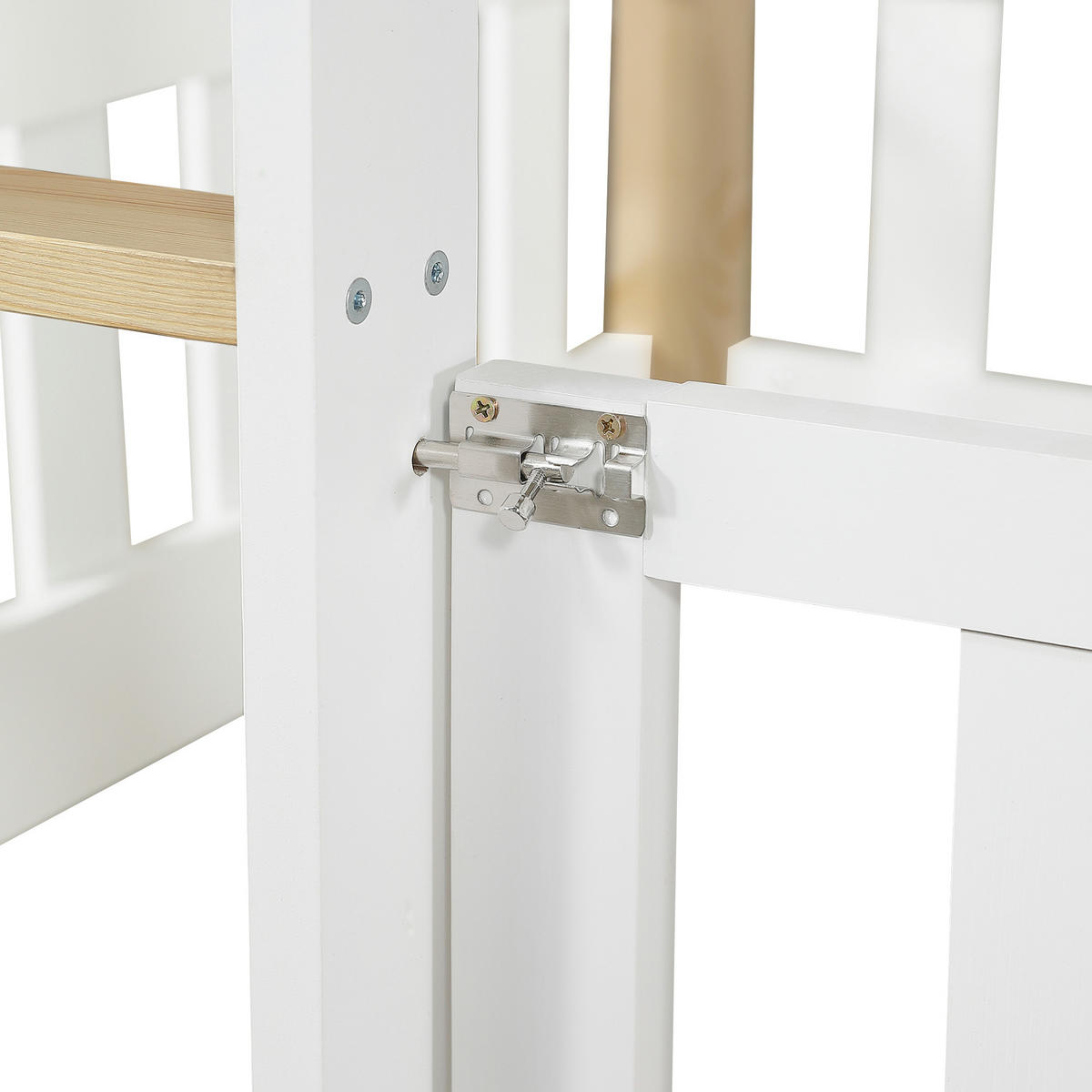 ETAGENBETT 90/200 mit Rutsche, Dachdesign und umzäuntem Freiraum in Weiß und Natur - Weiß/Naturfarben, Holzwerkstoff (90/200cm) - EVRYAE