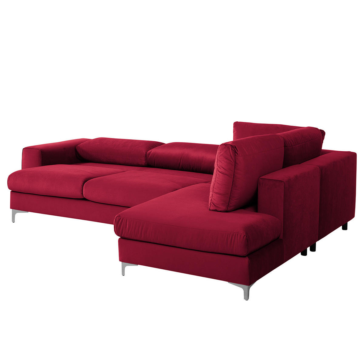 ECKSOFA mit Ottomane - Chromfarben/Bordeaux, Textil/Metall (302/1cm) - home24
