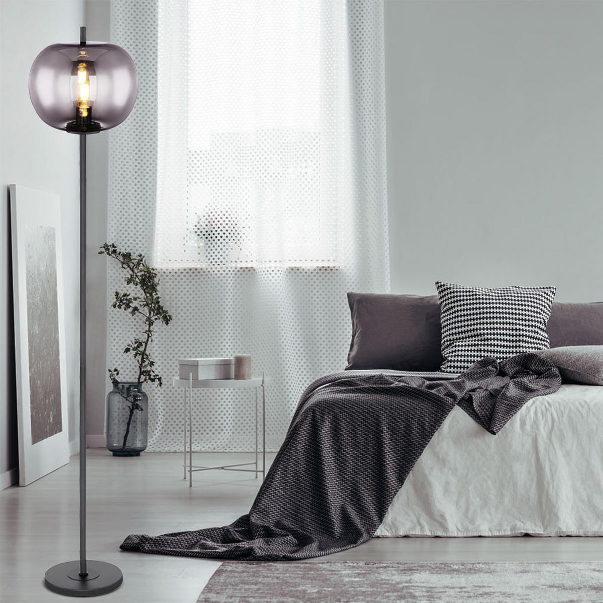 LED STEHLEUCHTE Metall Glas Grau - Grau, Glas (30/30/160cm)