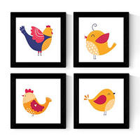 POSTER Set mit 4 Familie von Hühnern skandinavischen Stil nordico 30x30 cm Rahmenlos - Klar, Papier (30/3cm) - Nacnic