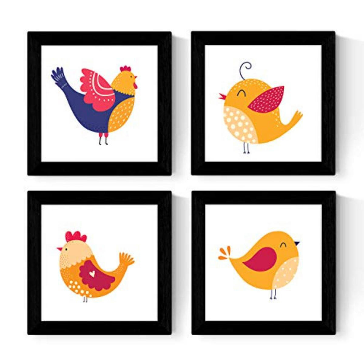 POSTER Set mit 4 Familie von Hühnern skandinavischen Stil nordico 30x30 cm Rahmenlos - Klar, Papier (30/3cm) - Nacnic