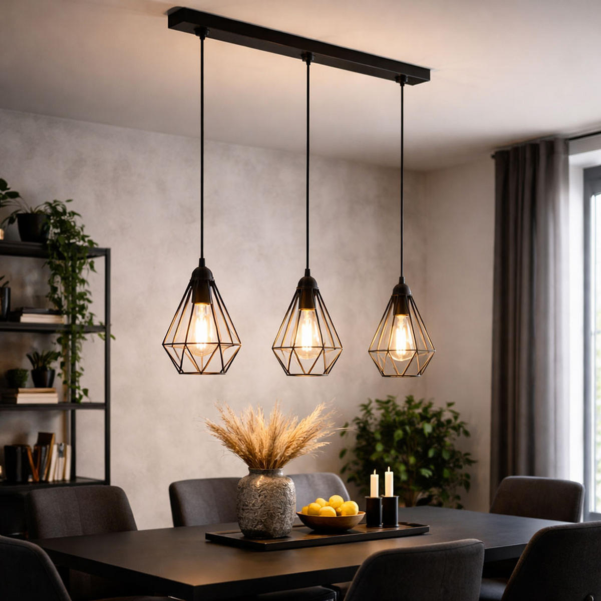 LED HÄNGELEUCHTE Metall Gitter Schwarz - Schwarz, Metall (58/15/120cm)