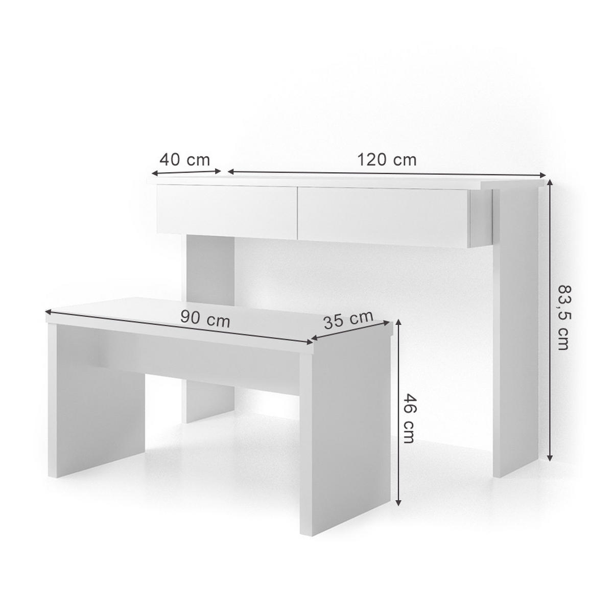 SCHMINKTISCH Azur Weiß 120 cm ohne Spiegel, mit Bank - Weiß, Holzwerkstoff (40/120/83cm) - Vicco