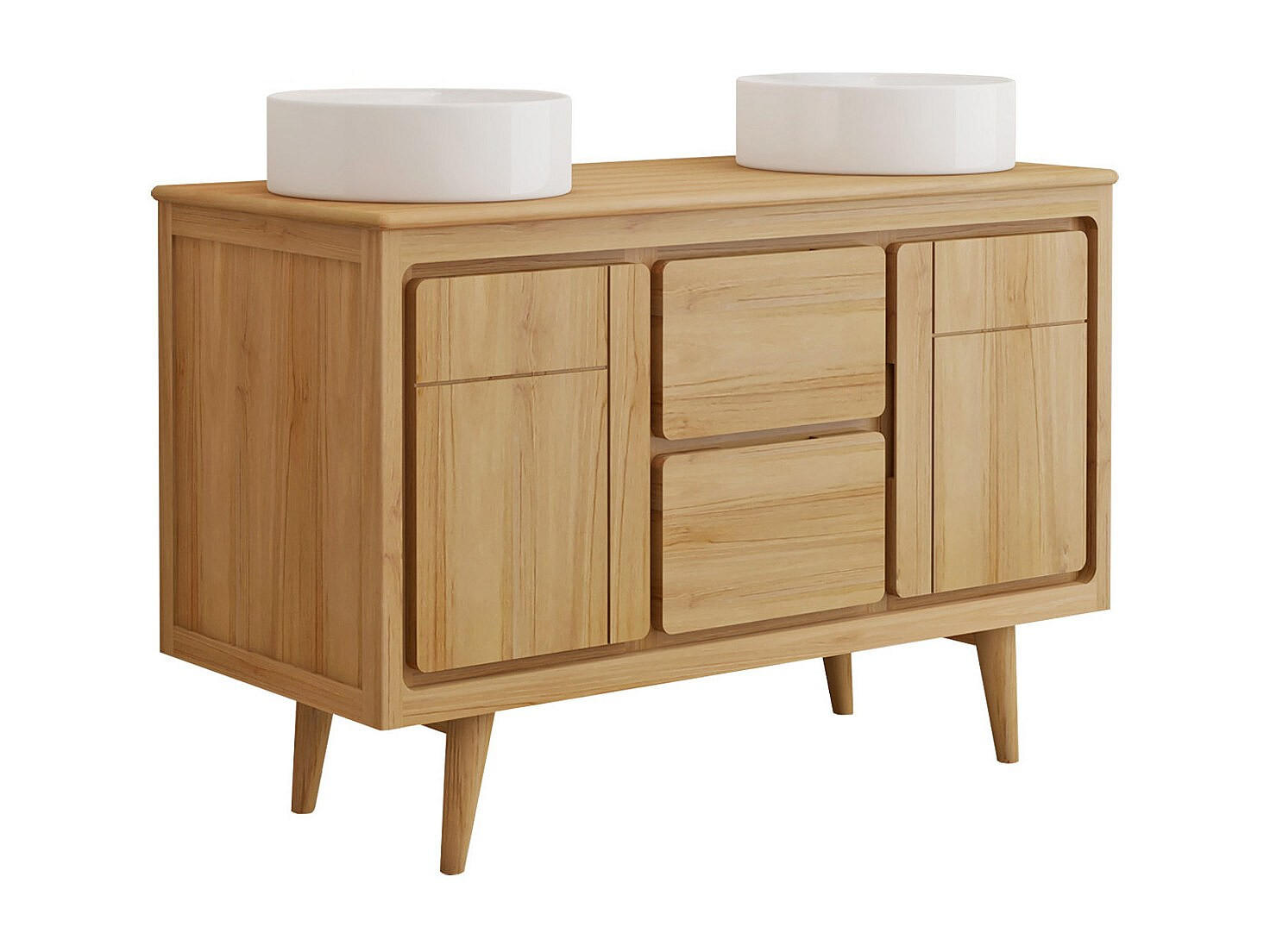 DOPPELWASCHTISCH - 120 cmcm x 55 cmcm - Holz, Platte - Naturfarben Hell - BINTUNI - Naturfarben, Holz (120/80/55cm) - Vente-Unique