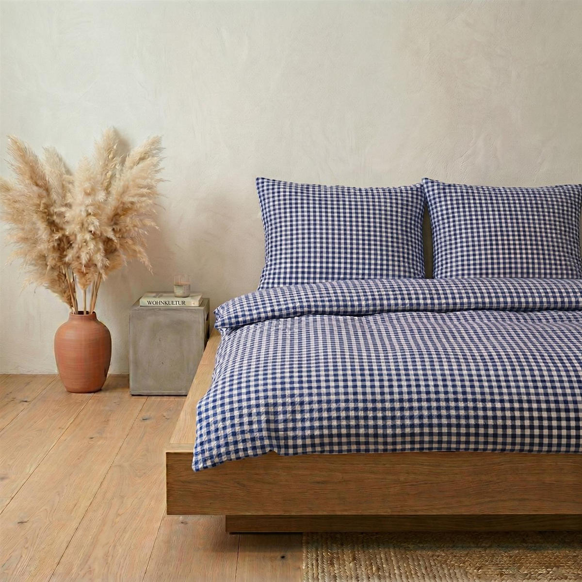 SEERSUCKER-BETTWÄSCHE 155x220 Kariert Sommer Bettbezug Bügelfrei aus 100% Baumwolle, Bettbezüge Karo Muster Blau - Blau, Textil (155/220cm) - Carpe Sonno