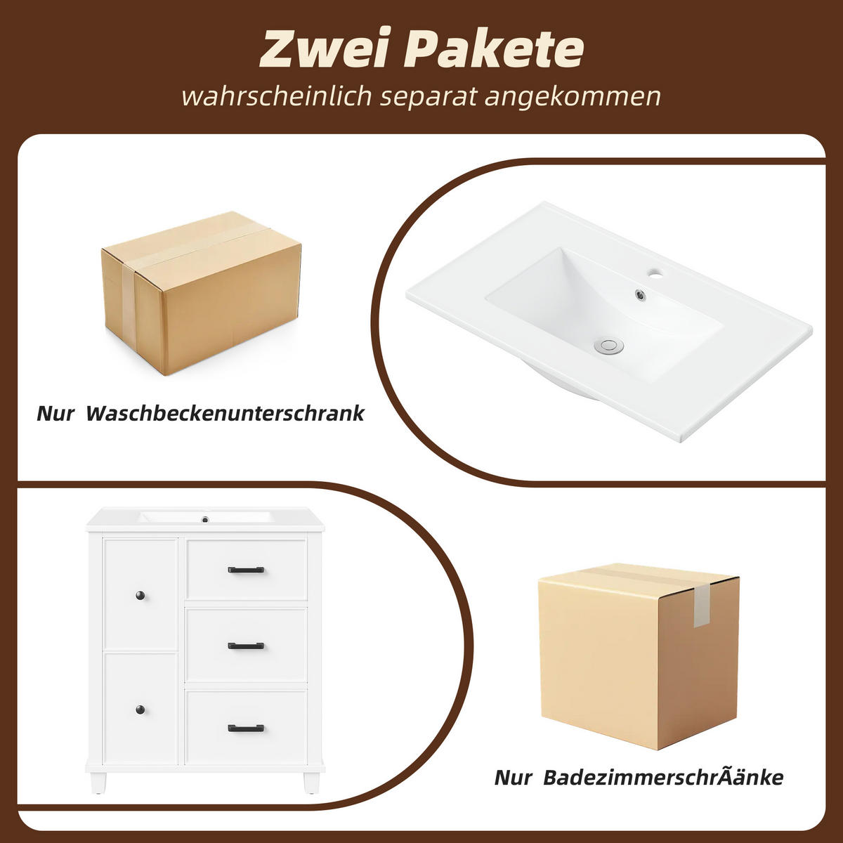 WASCHTISCHKOMBI 76.5/47/83.5 cm Weiß mit 5 Schubladen, ohne Wasserhahn - Schwarz/Weiß, Holz/Holzwerkstoff (47/83.5/76.5cm) - Oxeza