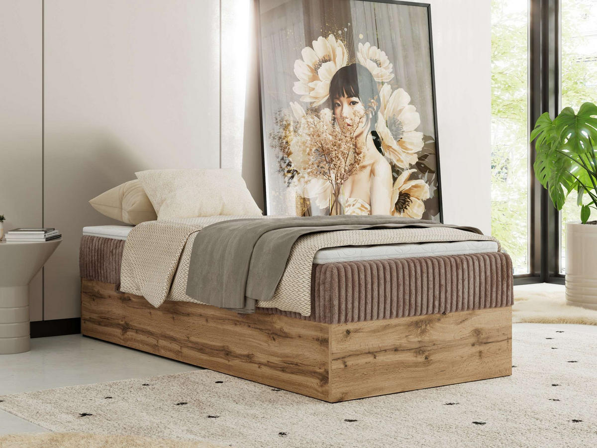 POSTEL BOXSPRING WOOD ZERO 90/200 - Hnědá Manšestr - H3 - hnědá, textil (90/200cm) - MKS