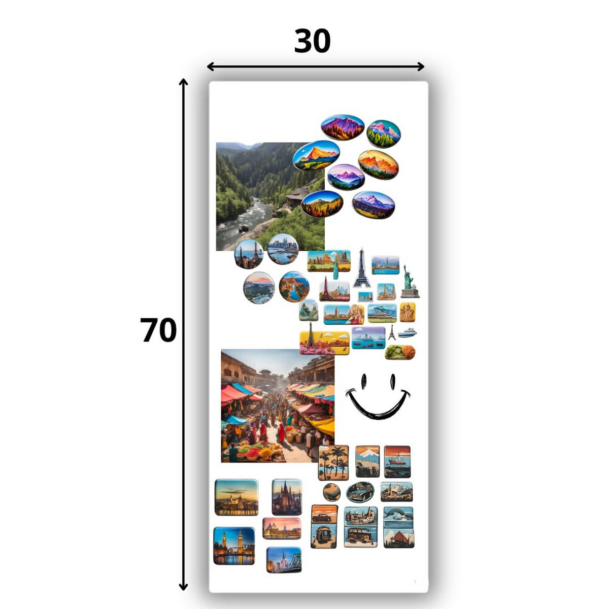 MAGNETTAFEL Klein & Groß Weiß 70x30 cm - Magnetisches Stahlboard für Magnete, Fotos und Notizen, Beschreibbar - Weiß, Metall (30/70/0.7cm) - ANWICAR