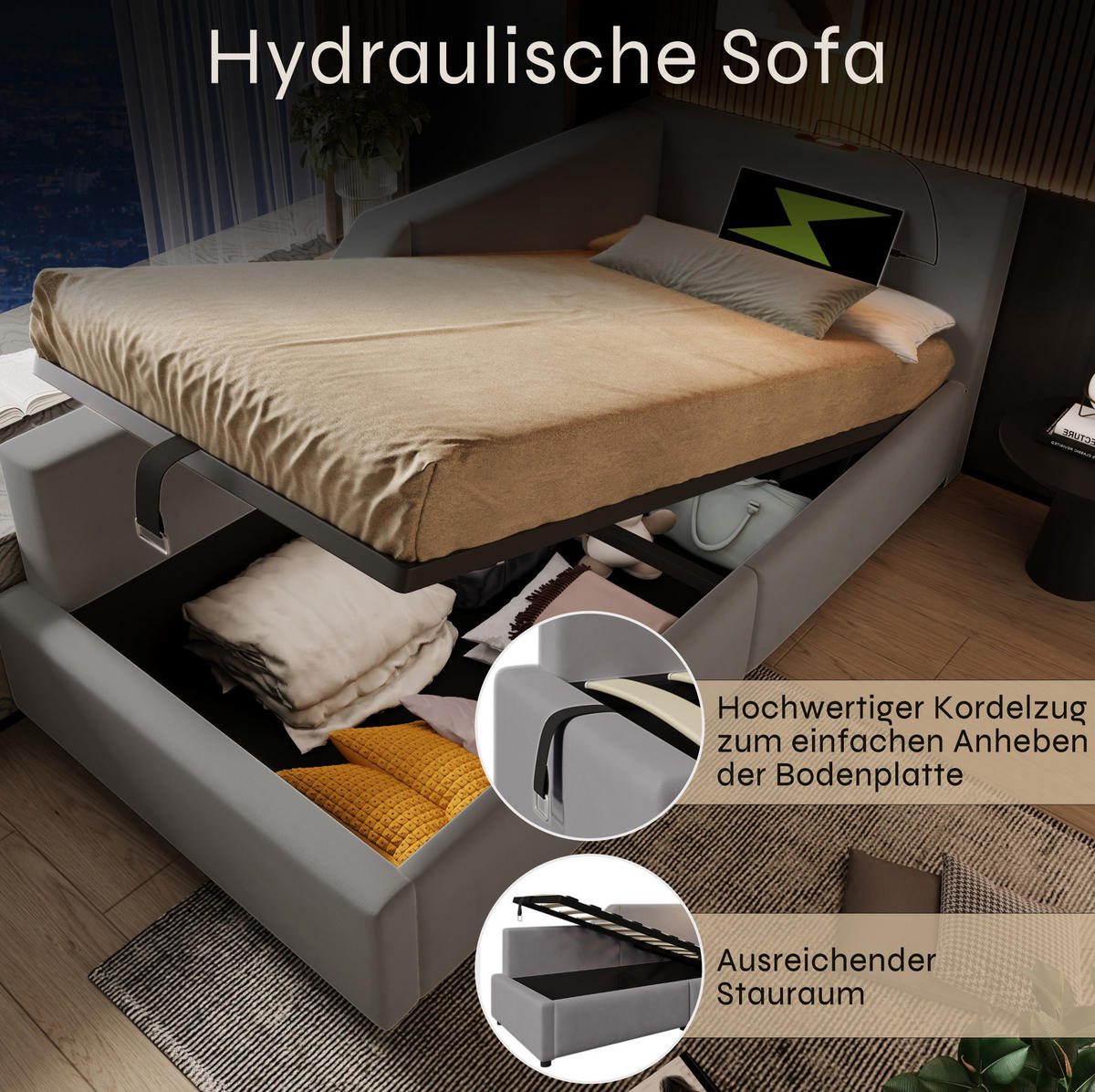 POLSTERBETT 90/190 cm Grau aus Samt mit Stauraum - Grau, Textil (90/190cm) - OKMYHOME