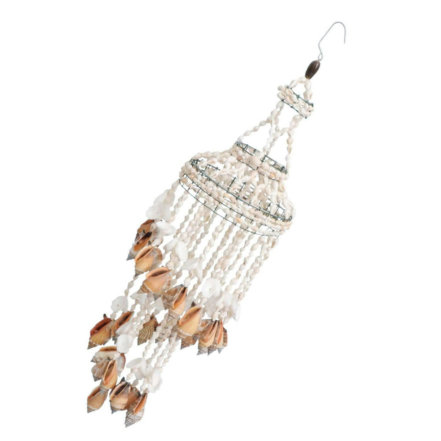 WINDSPIEL Muschel & Kokosnuss Schale Vintage Rustikal Weiß - Multicolor, Naturmaterialien (45/20/13cm)