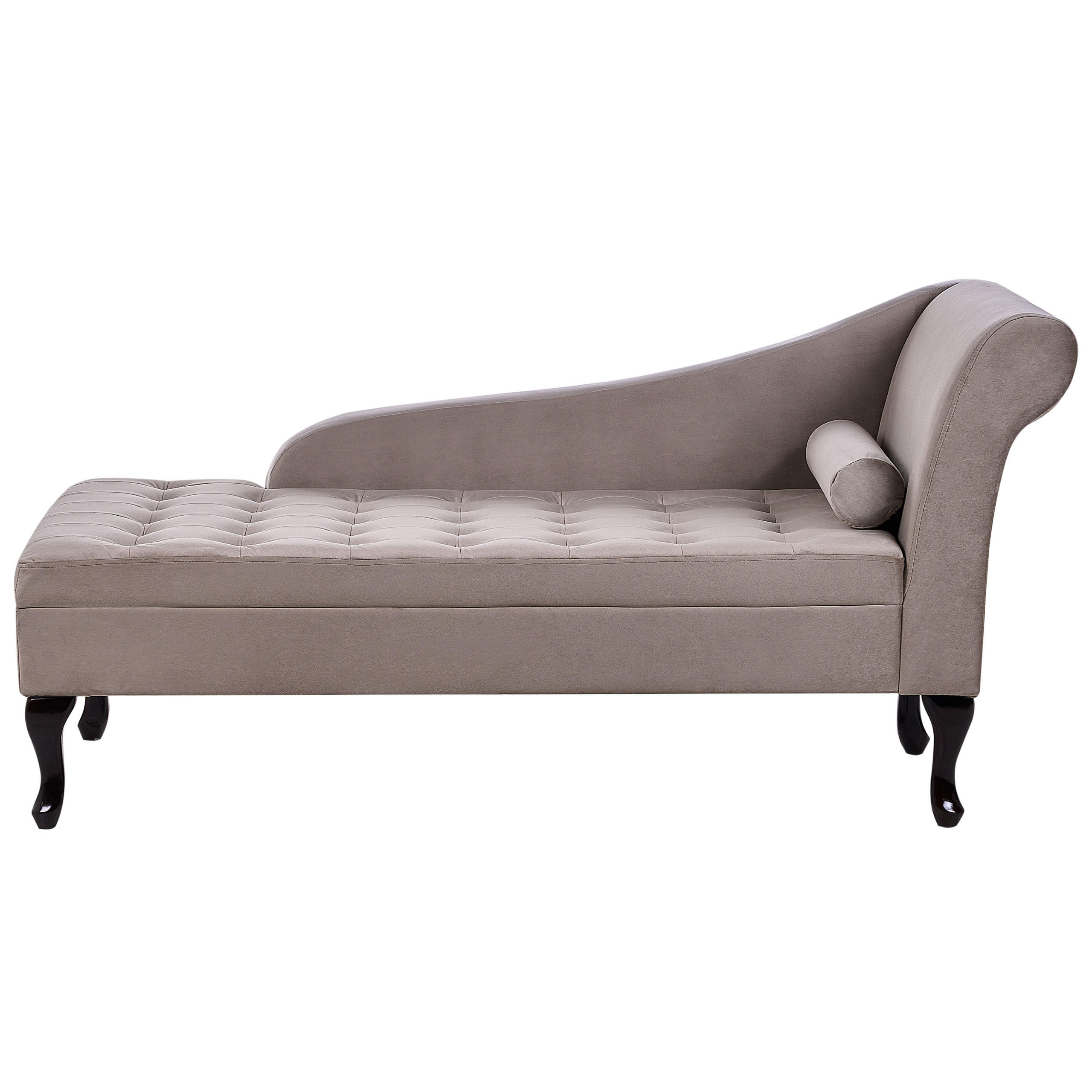 CHAISELONGUE Samtstoff taupe mit Bettkasten rechtsseitig Pessac - Beige/Schwarz, Textil (145/71/62cm) - Beliani