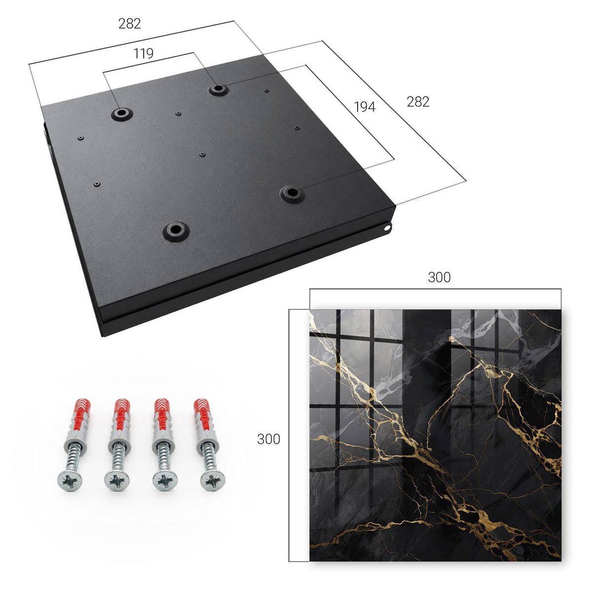SCHLÜSSELBOX Schwarz 30x30 cm- Türöffnung nach rechts - Elegantes Muster - Schwarz, Metall (30/30/5cm) - TULUP