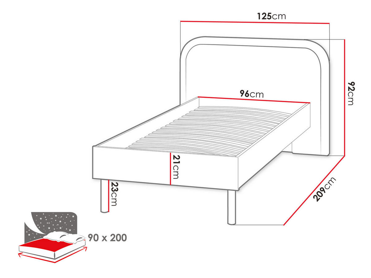 JUGENDBETT Harmony 90 HR08 - Kaschmir/Trüffeleichefarben, Holzwerkstoff/Metall (90/200cm) - MIRJAN24