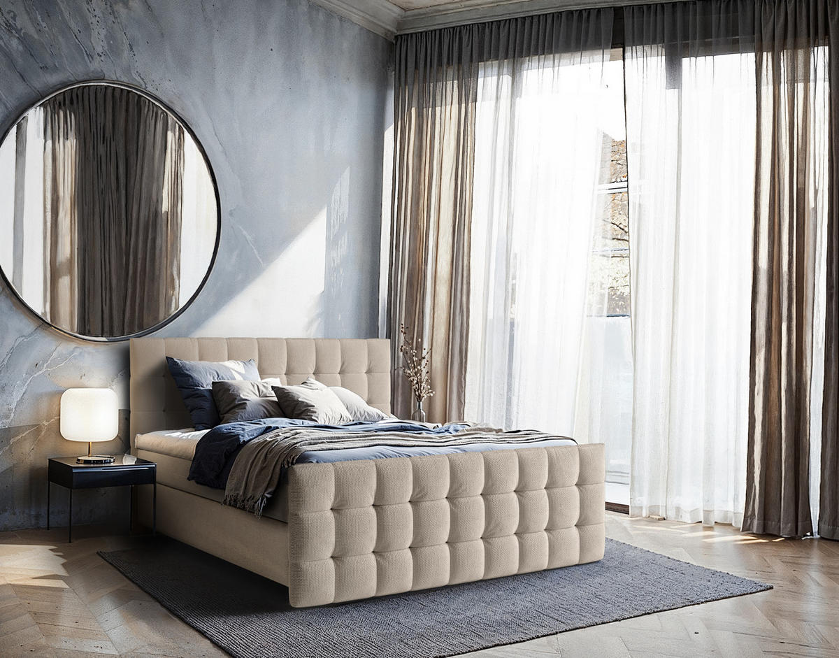 BOXSPRINGBETT Rein 160x200 – in Beige, großem Bettkasten, Gasdruckfedern - Beige, Textil (160/200cm)