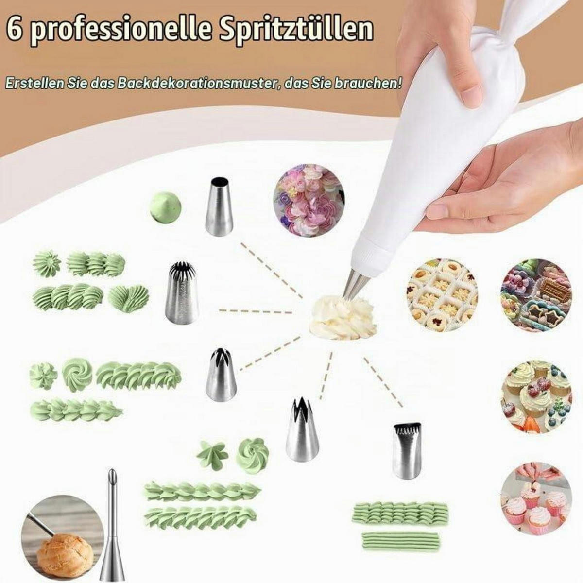 SPRITZBEUTEL Set 11-teilig mit Tüllen und Bürste - Weiß, Textil (24.1/1/40.6cm)
