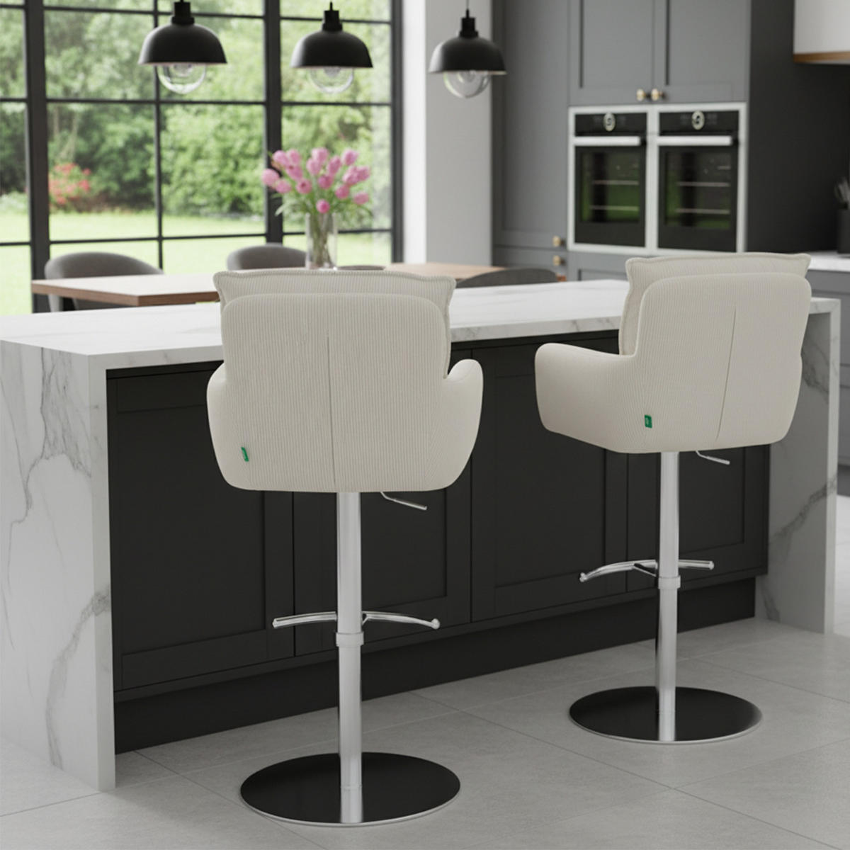 BARHOCKER Kira 2er-Set - Chromfarben/Creme, Textil/Metall (55/95/58cm) - DUBI Möbel