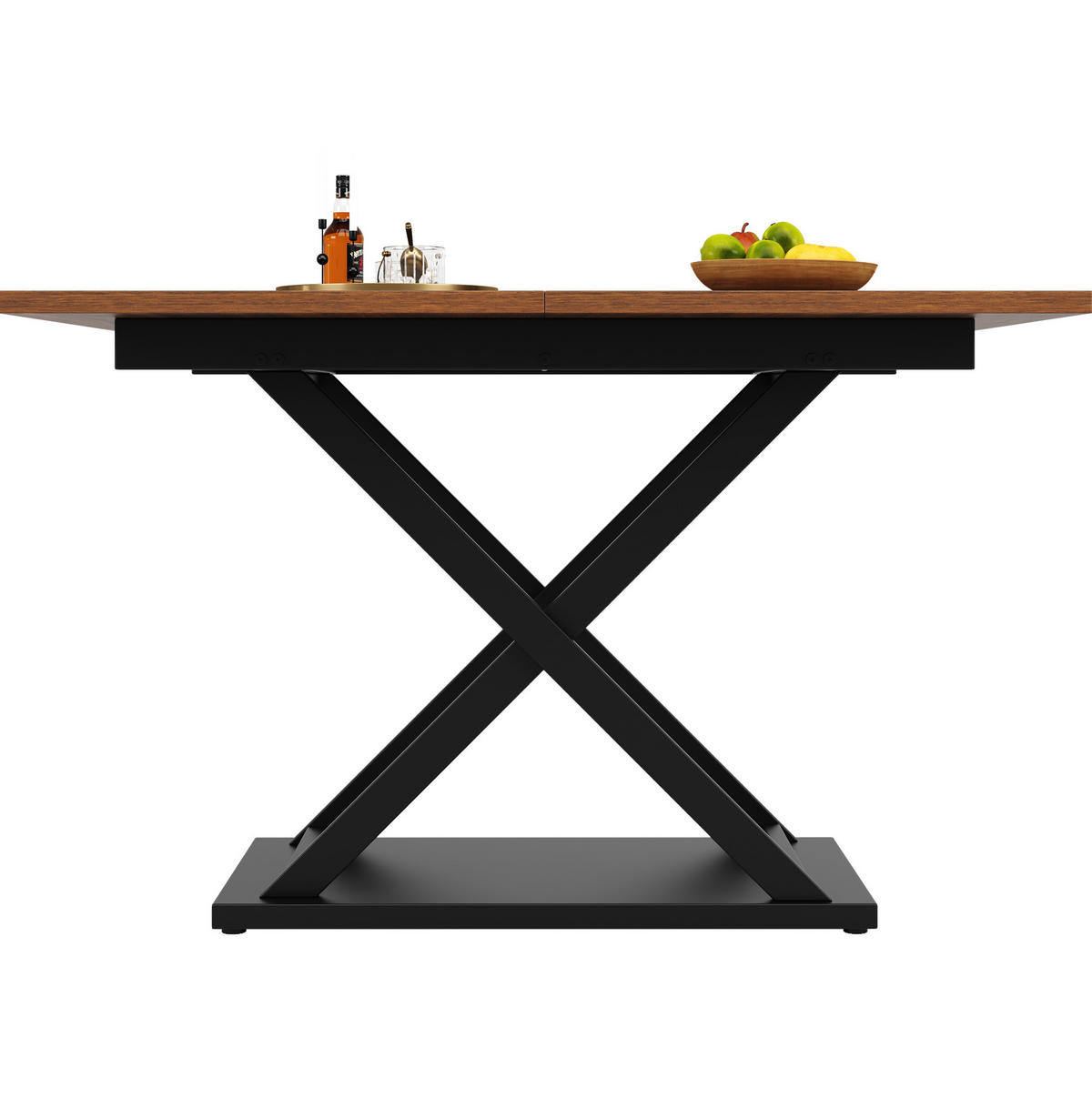 ESSTISCH aus MDF und Metall 120-160x80x75 cm Walnussfarben/Schwarz ausziehbar mit Kreuzgestell - Walnussfarben, Holzwerkstoff (160/80/75cm) - Modfu
