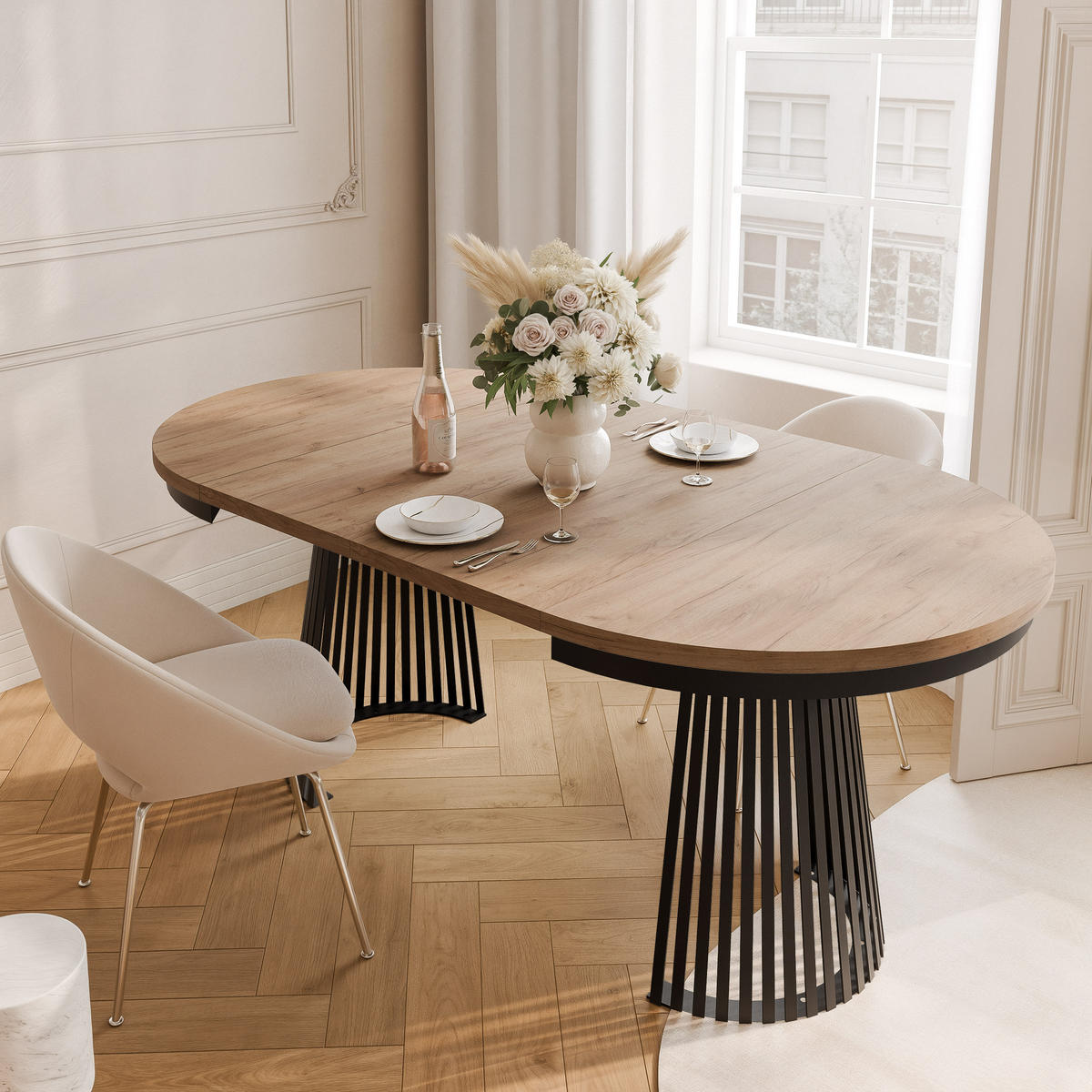 AUSZIEHTISCH AUREA 100-180/75 cm, Schwarz / Craft-Eiche - Eiche Wotan/Schwarz, Holzwerkstoff/Metall (100/100/75cm) - Idohome