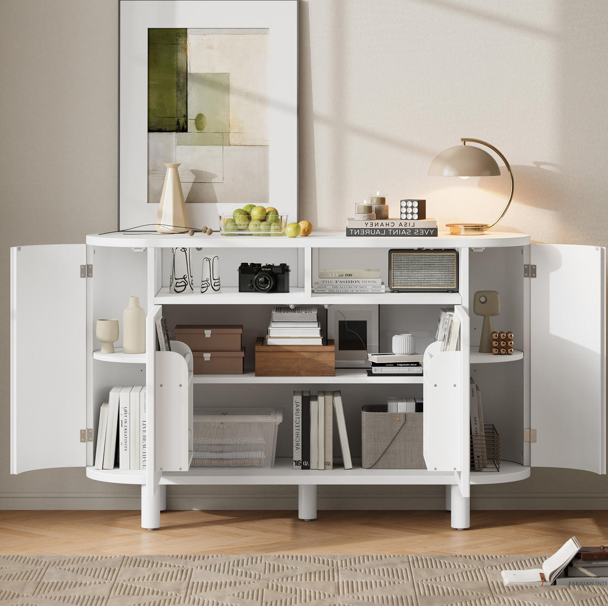 SIDEBOARD 120/38/77 cm aus MDF mit Rundbogenfach und verstellbaren Füßen Weiß - Weiß, Holzwerkstoff (120/77/38cm) - Modenvie