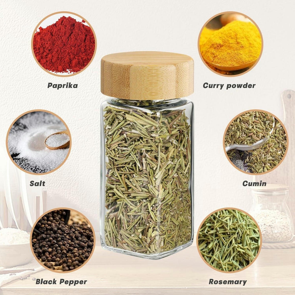 GEWÜRZGLÄSER Set 12-teilig mit Holzdeckel 120 ml - Multicolor, Glas (19/13.5/24cm)
