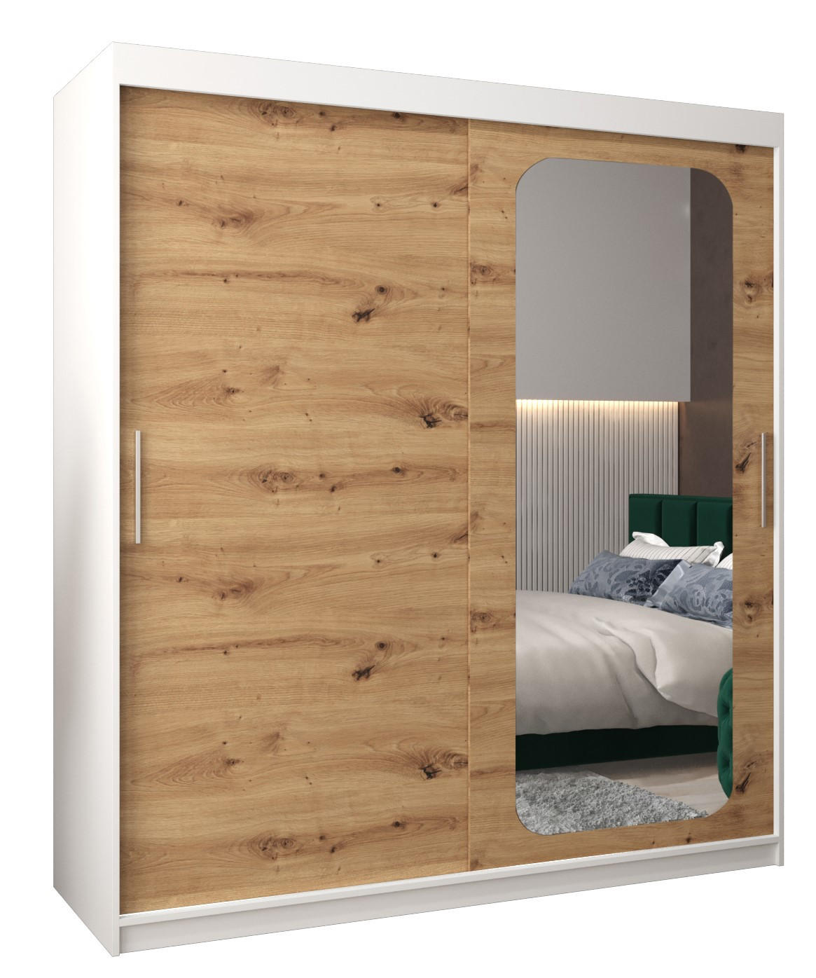 SCHWEBETÜRENSCHRANK 200/180/62 2-türig - Silberfarben/Eiche Artisan, Holz/Kunststoff (180/200/62cm) - Abiks Möbel