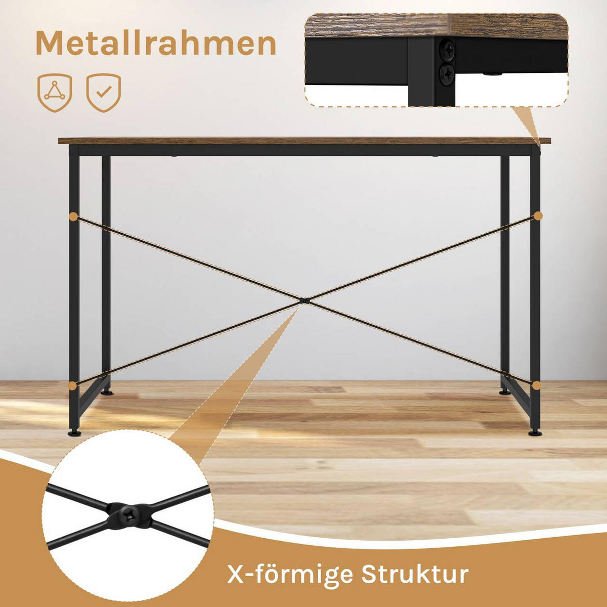 SCHREIBTISCH mit Metallgestell, 120x60x75 cm, Vintagebraun - Dunkelbraun/Schwarz, Holzwerkstoff/Metall (60/120/75cm) - Woltu