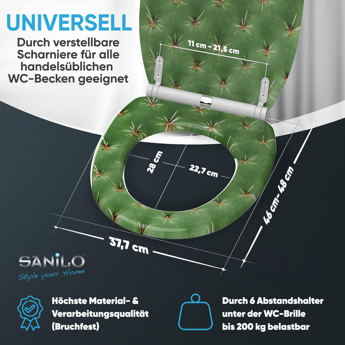 WC-SITZ mit Absenkautomatik & Top Fix Kaktus - Grün, Holzwerkstoff (37.7/5.5/48cm) - Sanilo