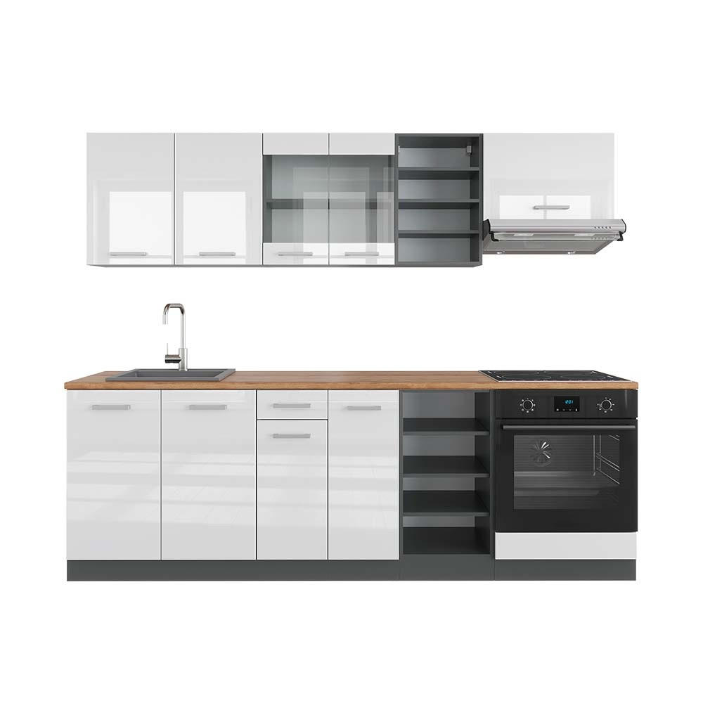 KUHINJSKI BLOK R-Line Bela barva visokega sijaja/antracit 240 cm , DP Hrast - bela/visoki sijaj, leseni material (240/206.8/60cm) - Vicco