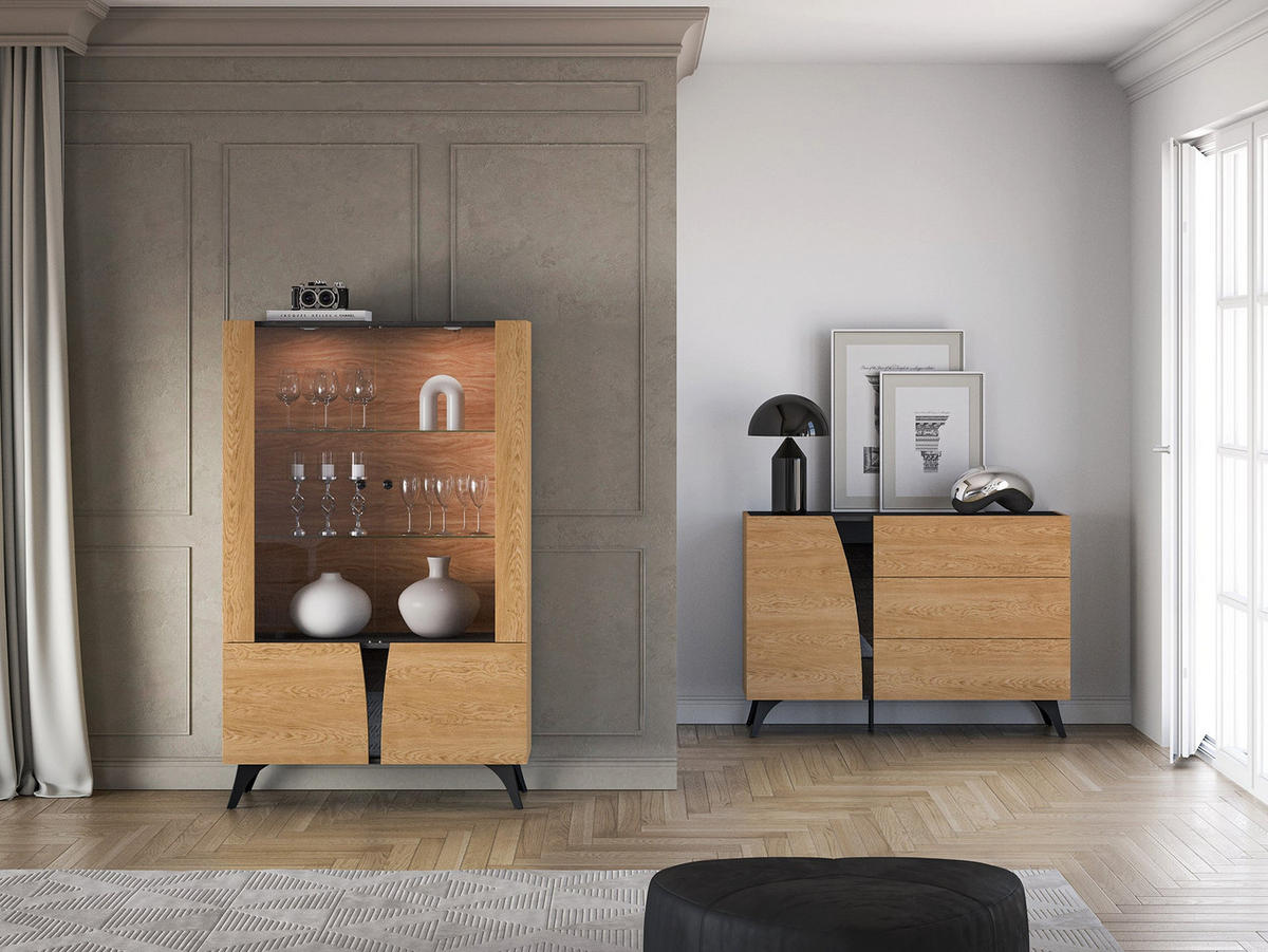 VITRINE – 95 cm – Toscania – Schwarz / Eichefarben - Eichefarben/Schwarz, Holzwerkstoff (95/152/40cm) - hi-markt
