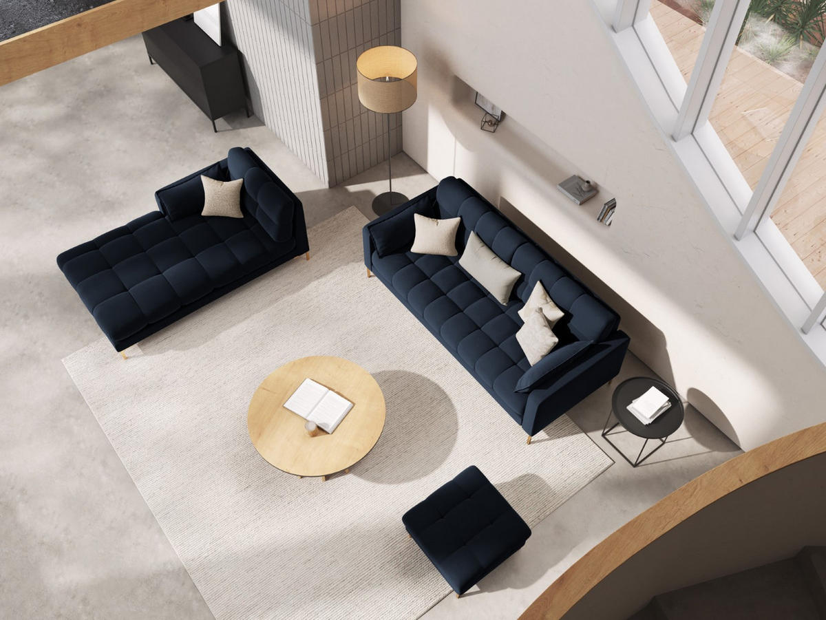 SOFA Mamaia aus Samt dunkelblau 3 Sitzplätze - Dunkelblau, Textil (92/75/177cm) - Micadoni