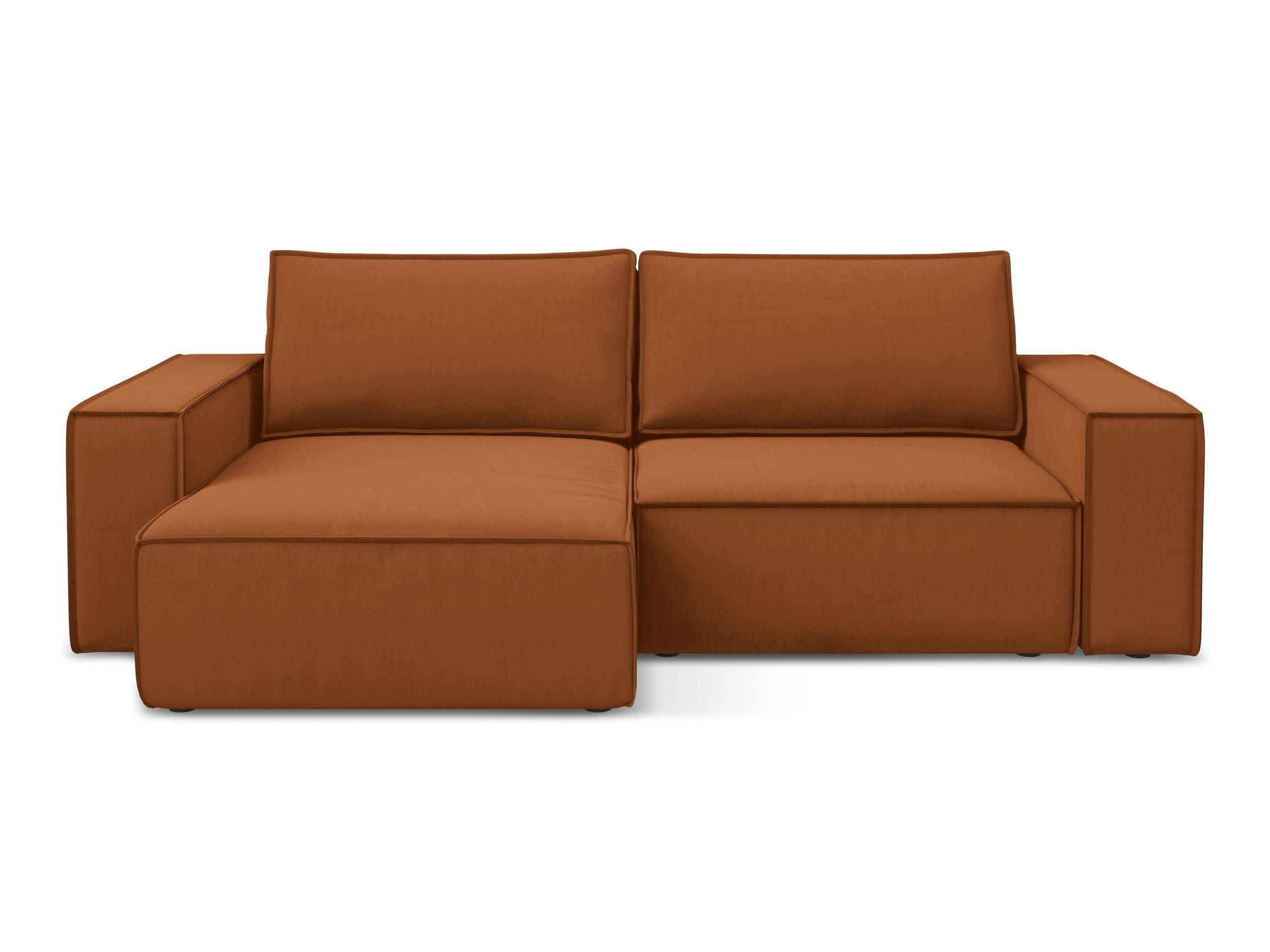 ECKSOFA mit Schlaffunktion Samt Stoff Orange - Terra cotta/Schwarz, Kunststoff/Textil (148/257cm) - Makamii