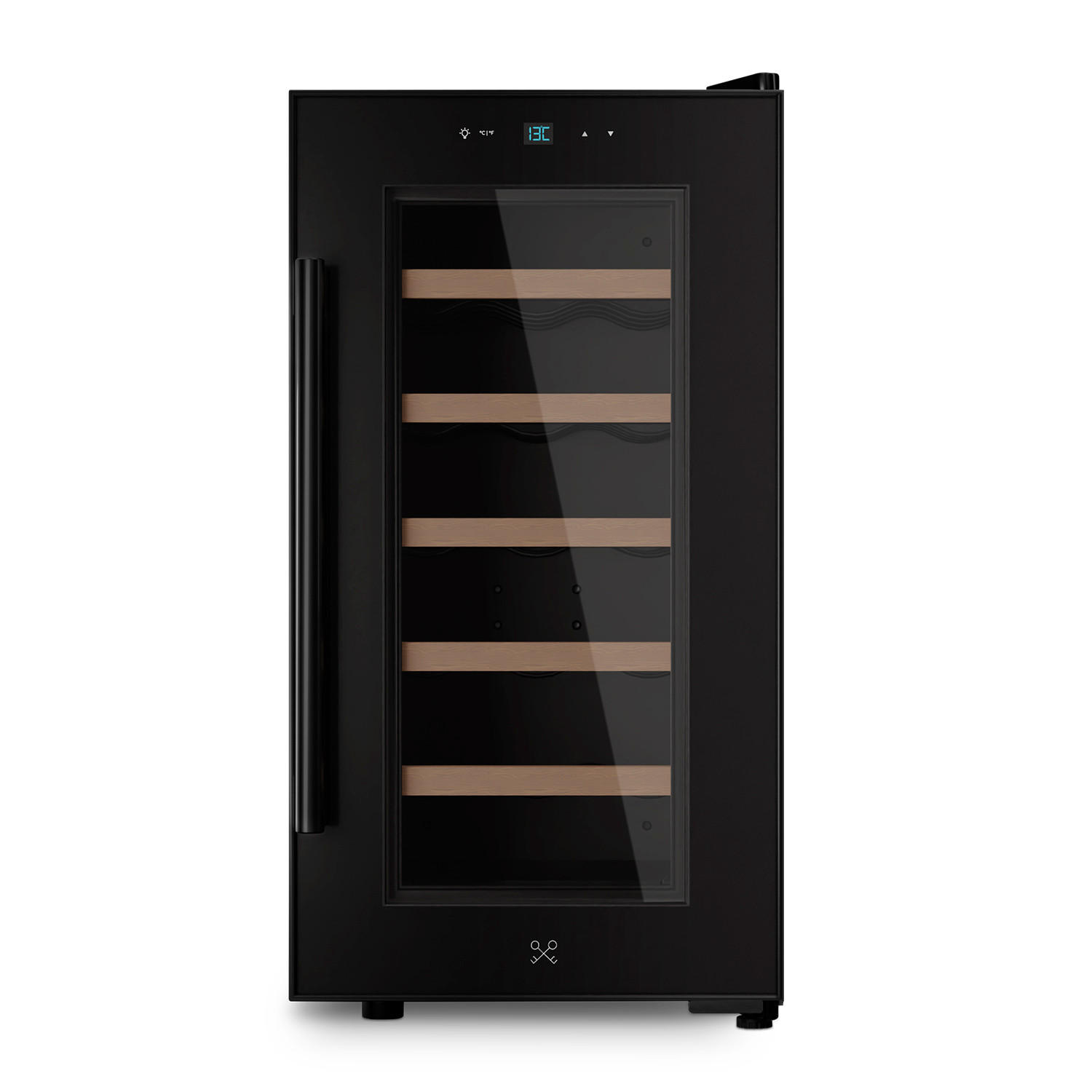 WEINKÜHLSCHRANK CAVCB18 Schwarz, 18 Flaschen, 50L, 5 Regale, Thermoelektrische Kühlung LED, Anti-UV - Schwarz, Metall (34.5/66.7/48.5cm) - Les Petits Champs