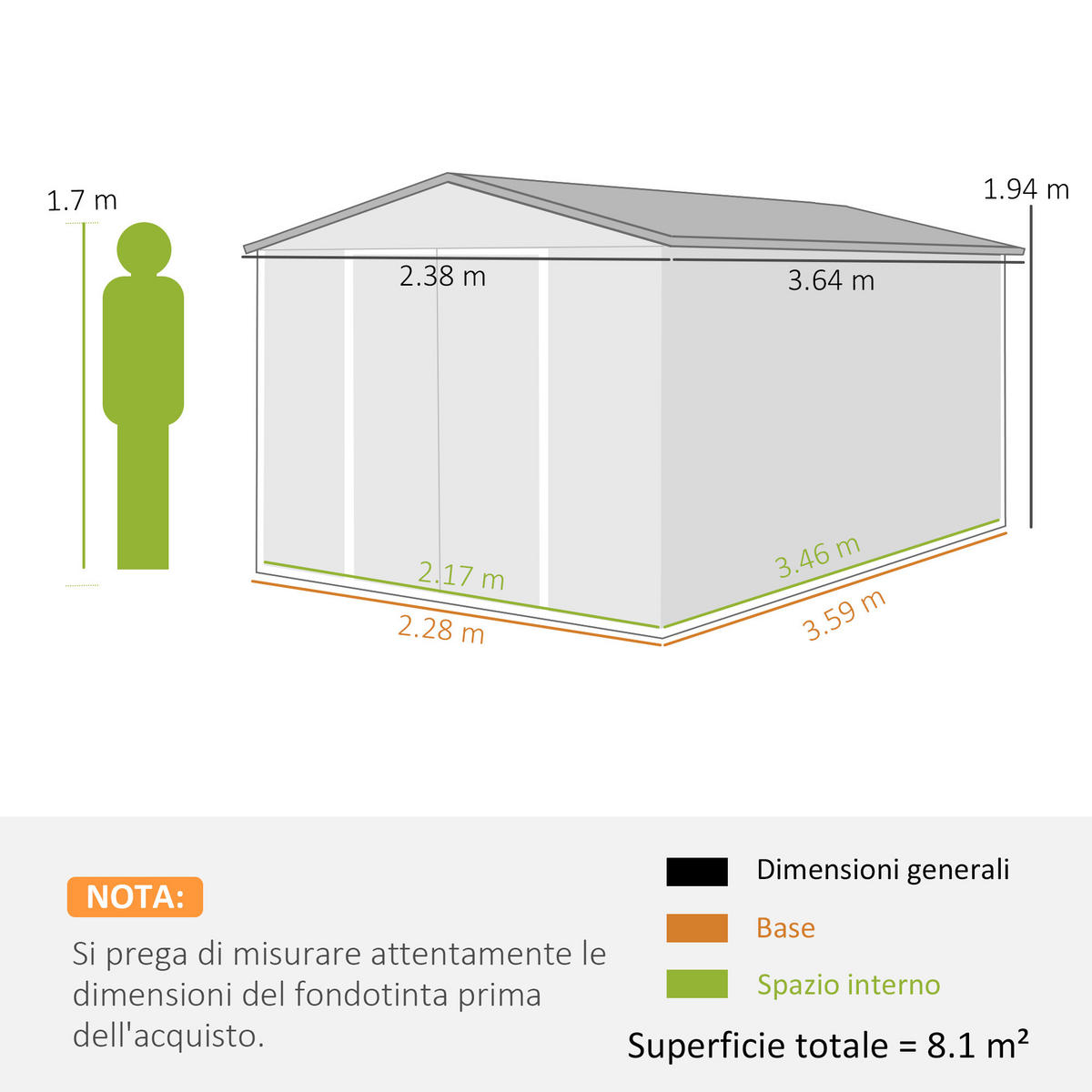 GARTENHAUS, mit 4 Lüftungsöffnungen und doppelter abschließbarer Tür. 364 x 238 cm,braun - Braun, Metall (238/194/364cm) - Vallsero