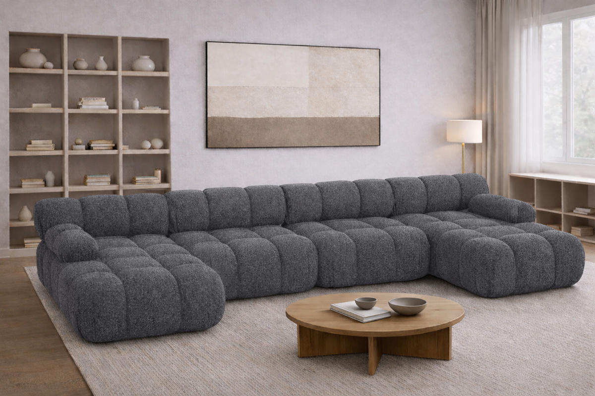 ECKSOFA U-Form XL, Stoff Bouclé Abriamo, Dunkelgrau, Selia U XL - Dunkelgrau, Holz (380/70/160cm) - Kaiser Möbel