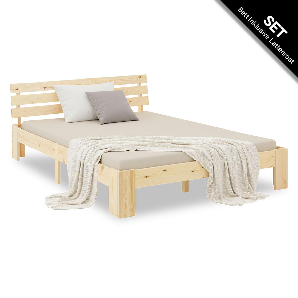 HOLZBETT mit Matratze 120/200 cm natur - Braun, Holz (120/200cm) - Homestyle4u