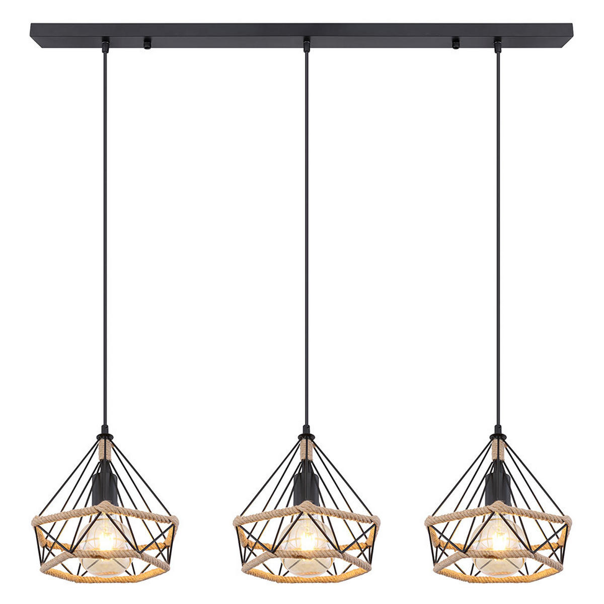 HÄNGELEUCHTE Metall Schwarz 3 Flammig - Schwarz, Metall (100/25/120cm) - Globo Lighting