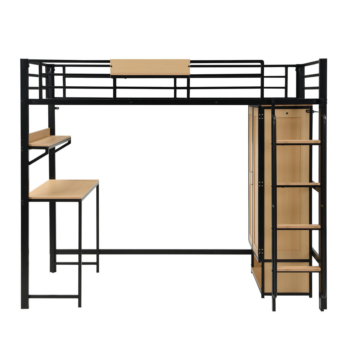 HOCHBETT 90/200 cm aus Metall und MDF mit Schreibtisch und Kleiderschrank Schwarz/Natur - Schwarz, Metall (90/200cm) - Modenvie