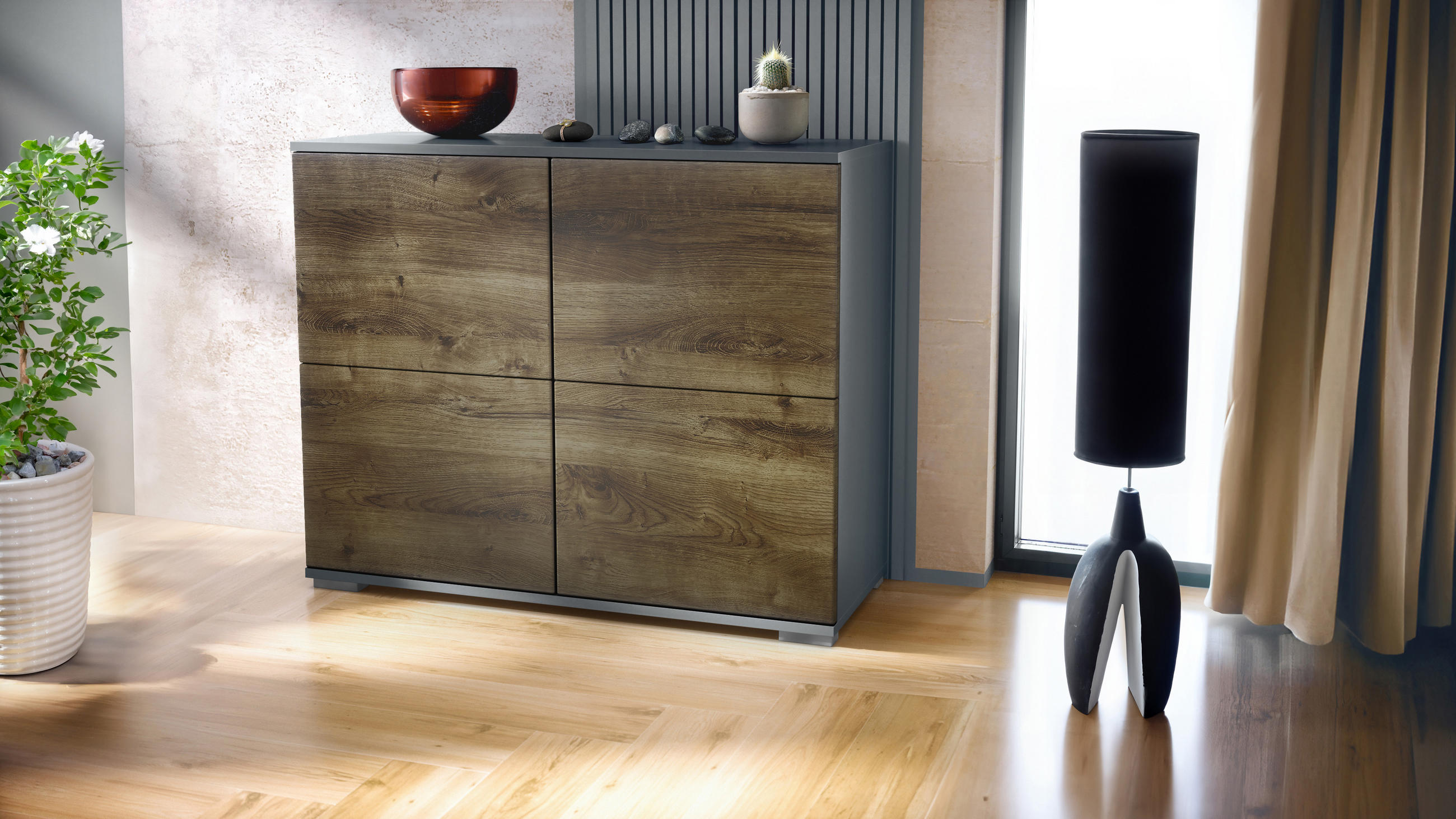KOMMODE Rova Eiche Ribbeck - Alteiche, Holzwerkstoff (92.5/75.5/35cm) - Vladon