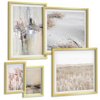 BILDER SET 5er Set - 50x50 cm & 20x30 cm & 40x60 cm Goldrahmen - Abstrakte Vegetationsmuster - Goldfarben, Kunststoff (40/60cm) - TULUP